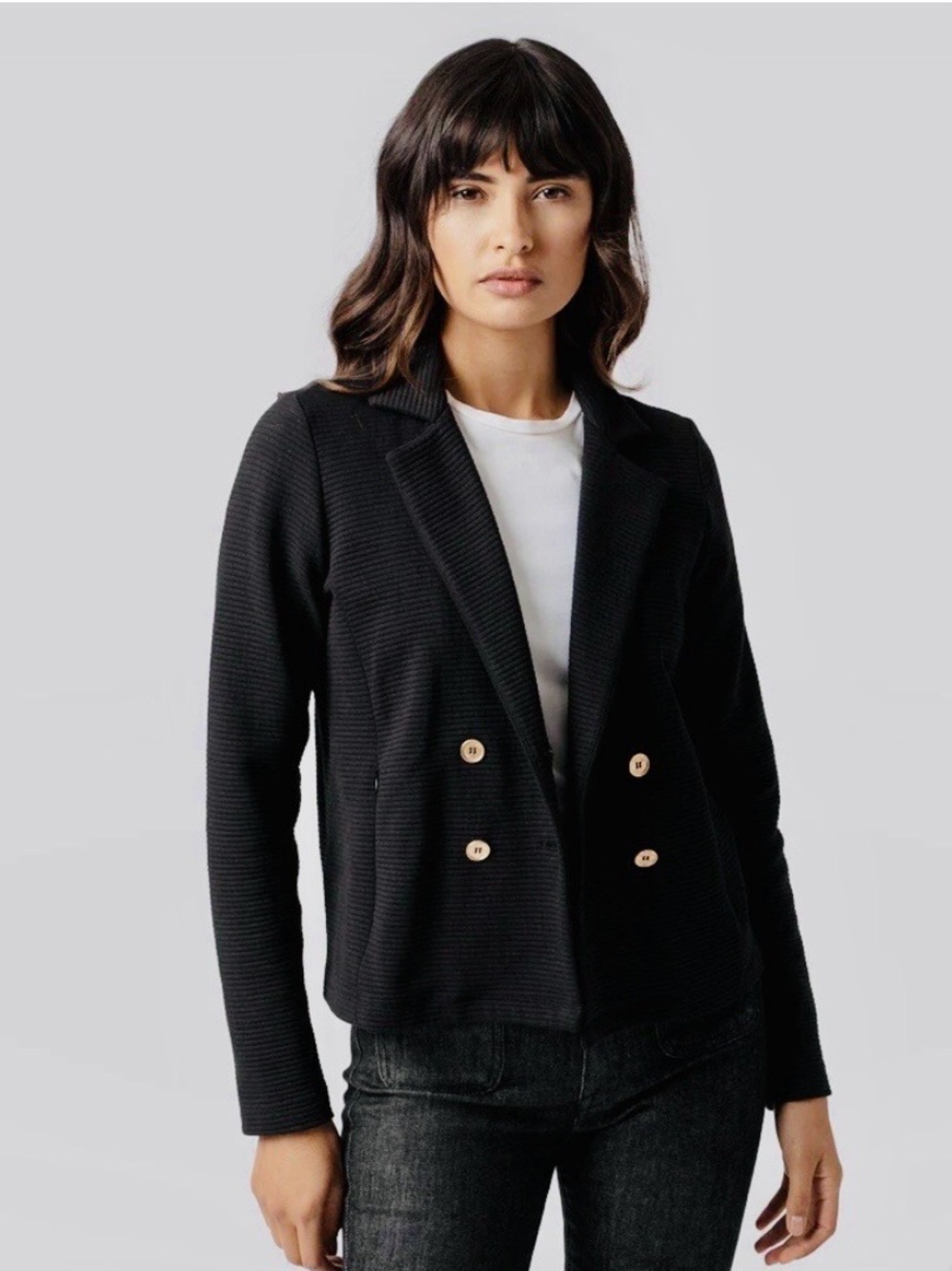 Saint & Sofia Rowan Black Gold Button Double Breasted Cropped Blazer Size 12